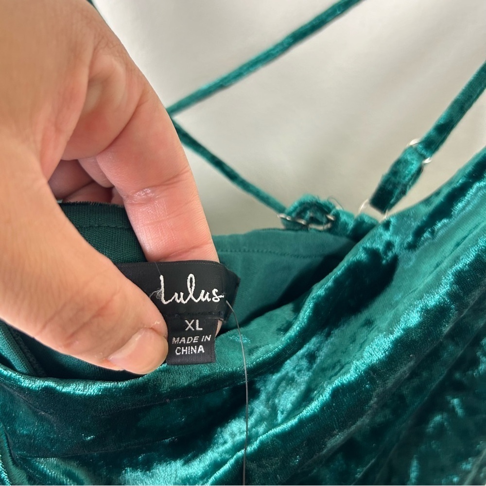NWT - Lulus Drape Front Green crushed velvet mini dress size: XL - Picture 8 of 14
